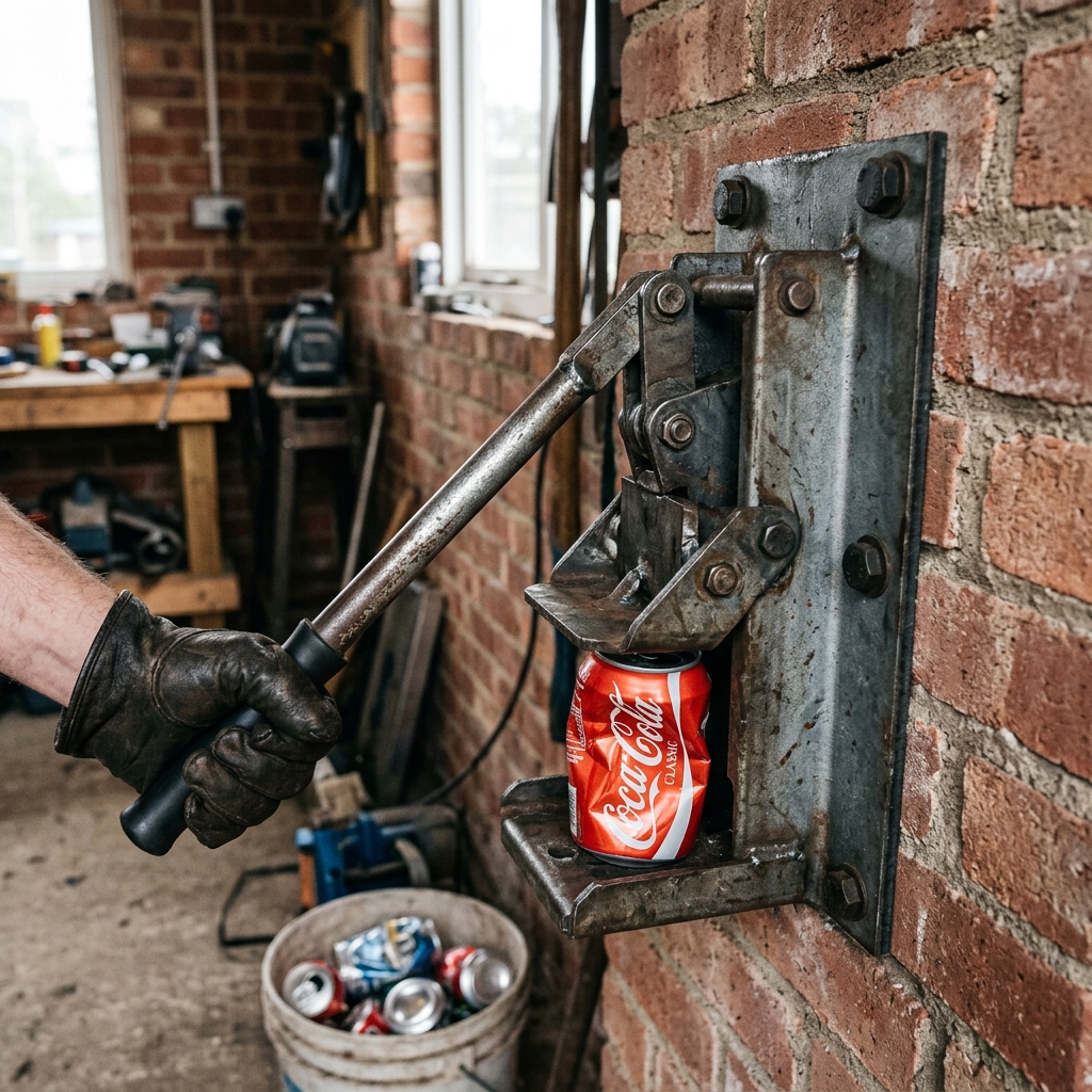 Amassador de latas de parede em uso